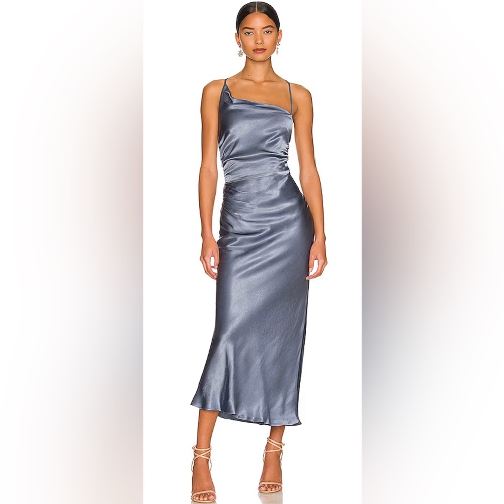 Shona Joy Satin Midi Dress in Silver Blue